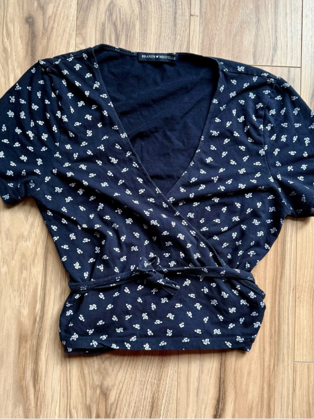 Brandy Melville Navy Blue Floral Wrap Crop Top